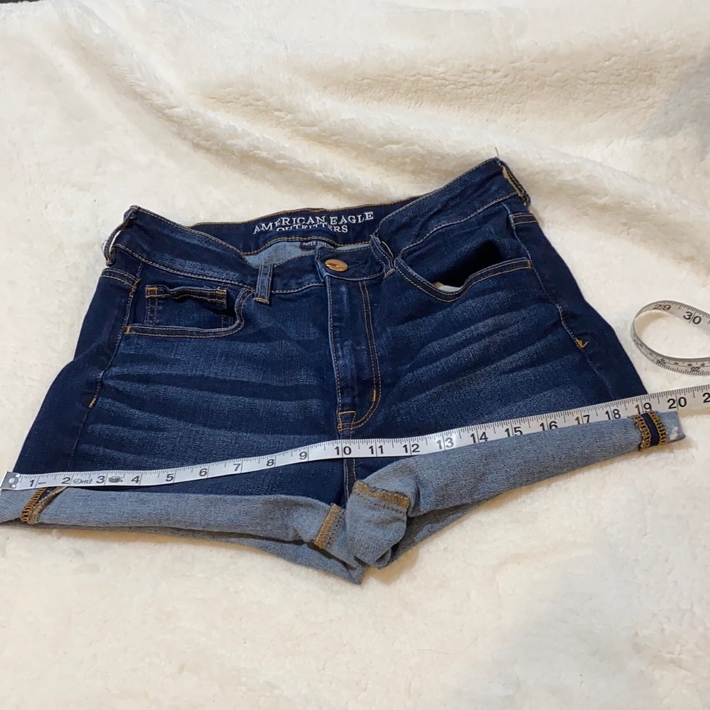American Eagle hi-rise “shortie” shorts. Dark wash/cuffed/super stretch. Size 10 - Picture 9 of 11